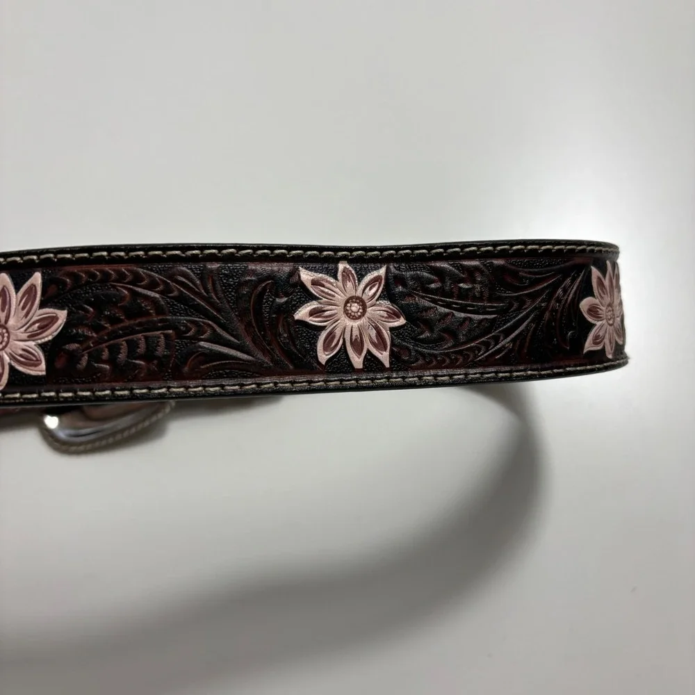 Nocona Belt Co Womens Brown Tooled Leather Floral Western Belt S 33in